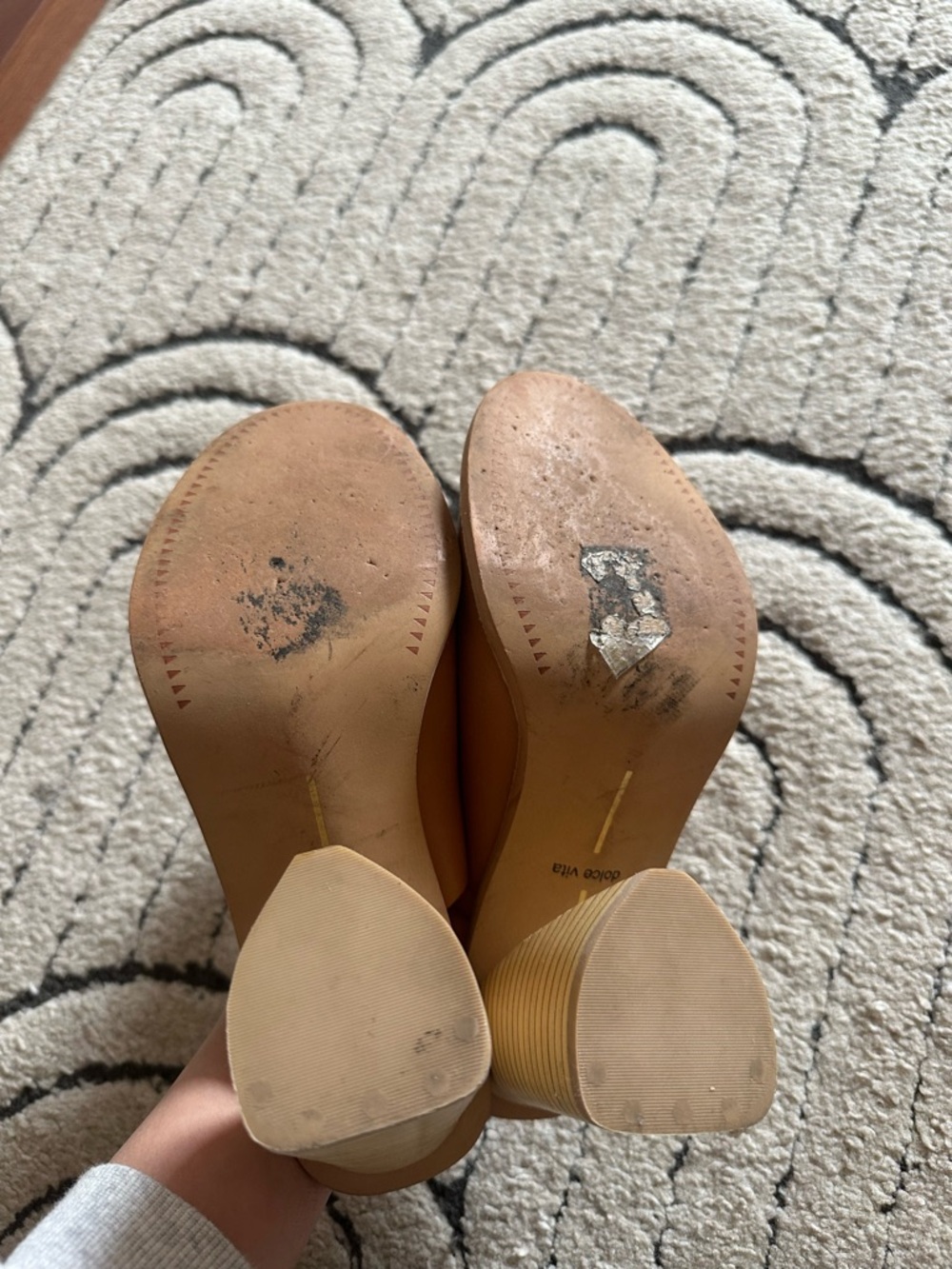 Dolce Vita Tan Block-Heel Slide with Striped Bow 8 - Picture 6 of 7